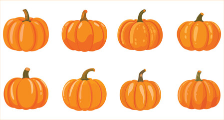 Orange pumpkins and autumn leaves vector, Autumn vector orange pumpkins, Halloween pumpkin collection, Vector illustration