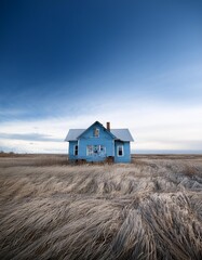 Abandoned house, white, blue, loneliness, minimalism