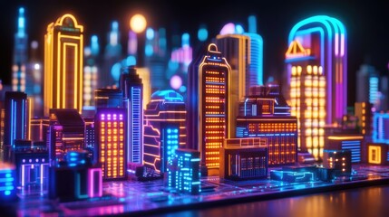 Fototapeta premium Neon-lit circuit boards creating a cityscape