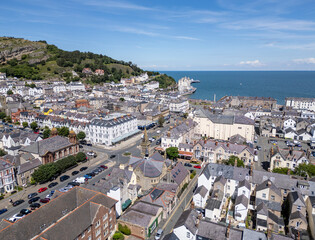 Naklejka premium Aerial view of Llandudno town centre, North Wales, United Kingdom