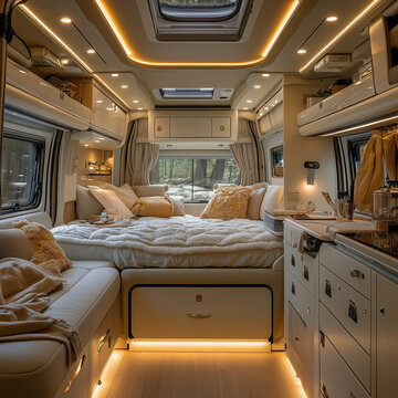 camper, van, vanlife, campig, camper, wohnmobile, wohnmobil, flat, tinny house, innenausstattung, beete, schlafraum, raum, gasthof, zuhause, hausrat, design, haus, fenster, luxus, coucher, lampe, arch
