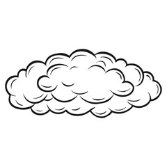 Clouds in hand drawn vintage retro style isolated on white background.