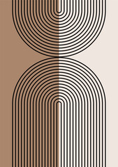 Aesthetic Boho Abstract Prints. Minimal line poster. Boho wall art. Neutral beige brown prints. Mid-century abstract aesthetic background. Vector illustration.