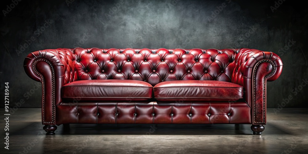 Sticker Opulent red leather sofa exuding luxury and sophistication against a dark background, opulent, red, leather, sofa