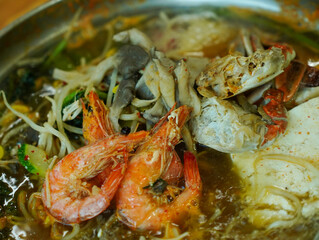 hot pot with tofu, seafood and vegetables