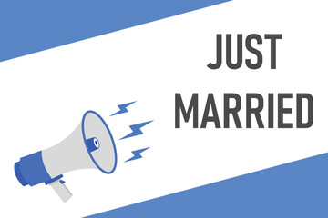 just married button, banner, label, template for website. just married text with colorful megaphone icon
