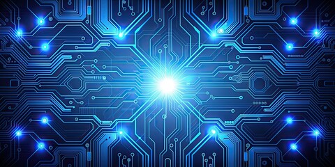 Abstract blue circuit board background with glowing elements, technology, electronics, digital, data, network