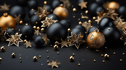 Christmas background with golden and black balls