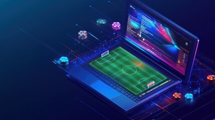 Online sport betting banner, Mobile Phone and Laptop Displaying Soccer Match and Odds with Colorful Graphics, Dynamic Online Sports Betting Experience.
