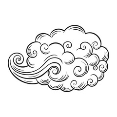 Fototapeta premium Clouds in hand drawn vintage retro style isolated on white background.