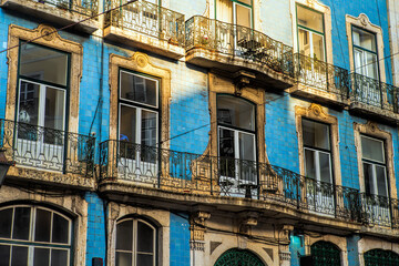 Beautiful traditional old architecture in downtown Lisbon, Portugal