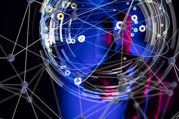 Global network. Blockchain. 3D illustration. Neural networks and artificial intelligence. Abstract