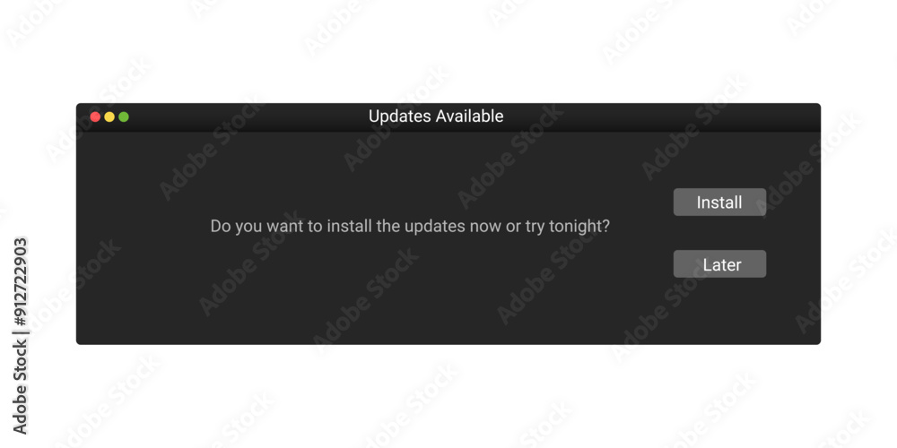 Poster modern digital system message in dark style with update information. notification on screen in black