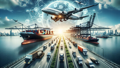 Diverse modes of transport related to global logistics and supply chains
