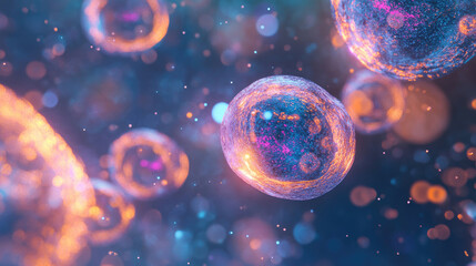 Naklejka premium 3D Illustration of Human Cell or Embryonic Stem Cell Microscope Background