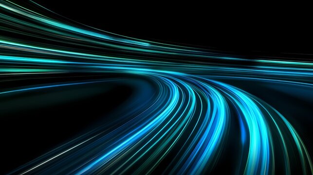 Speed ​​light road neural network motion effect with dark blue background for technology background