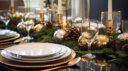 Table decor, holiday tablescape and formal dinner table setting for Christmas, holidays and event celebration, English country decoration and home styling inspiration
