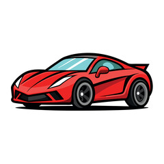 Obraz premium Vector flat illustration of a happy young woman driver sitting rides in his red car. Design concept of buy a new car