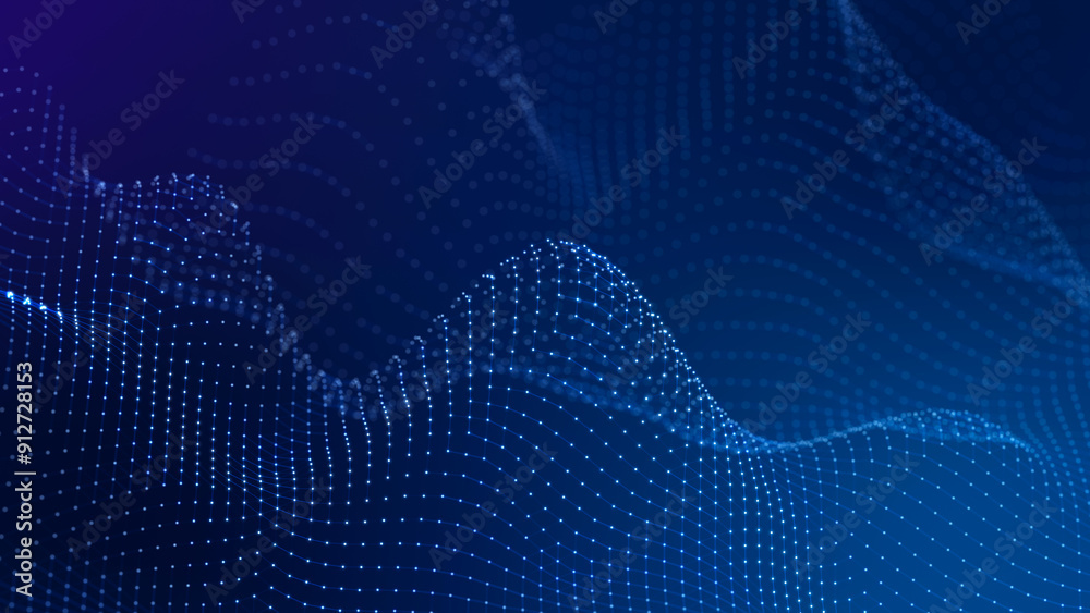Poster futuristic wave with points and lines. big data. dynamic wave background. 3d rendering