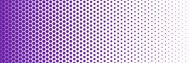 Horizontal gradient of purple and white hexagon halftone texture vector illustration purple and white dot background