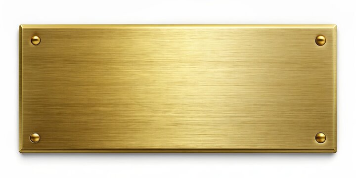 Empty gold or brass nameplate mockup with a brushed rectangular design, gold, brass, nameplate, mockup, empty, rectangular, brushed