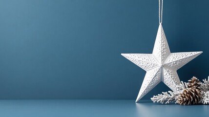 Obraz premium Large silver star with intricate patterns on a navy blue background.