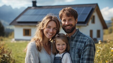 Fototapeta premium family in front of a house
