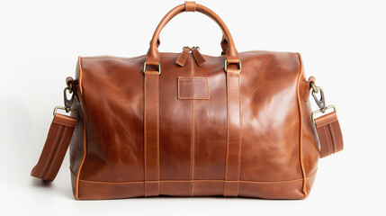 Large classic brown leather travel bag 