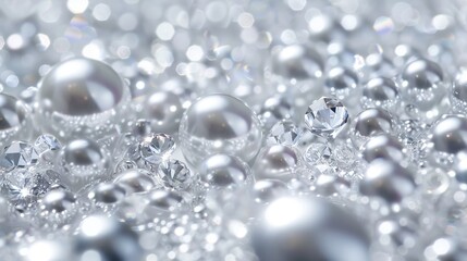 Close-up of crystal and pearl shapes reflecting light