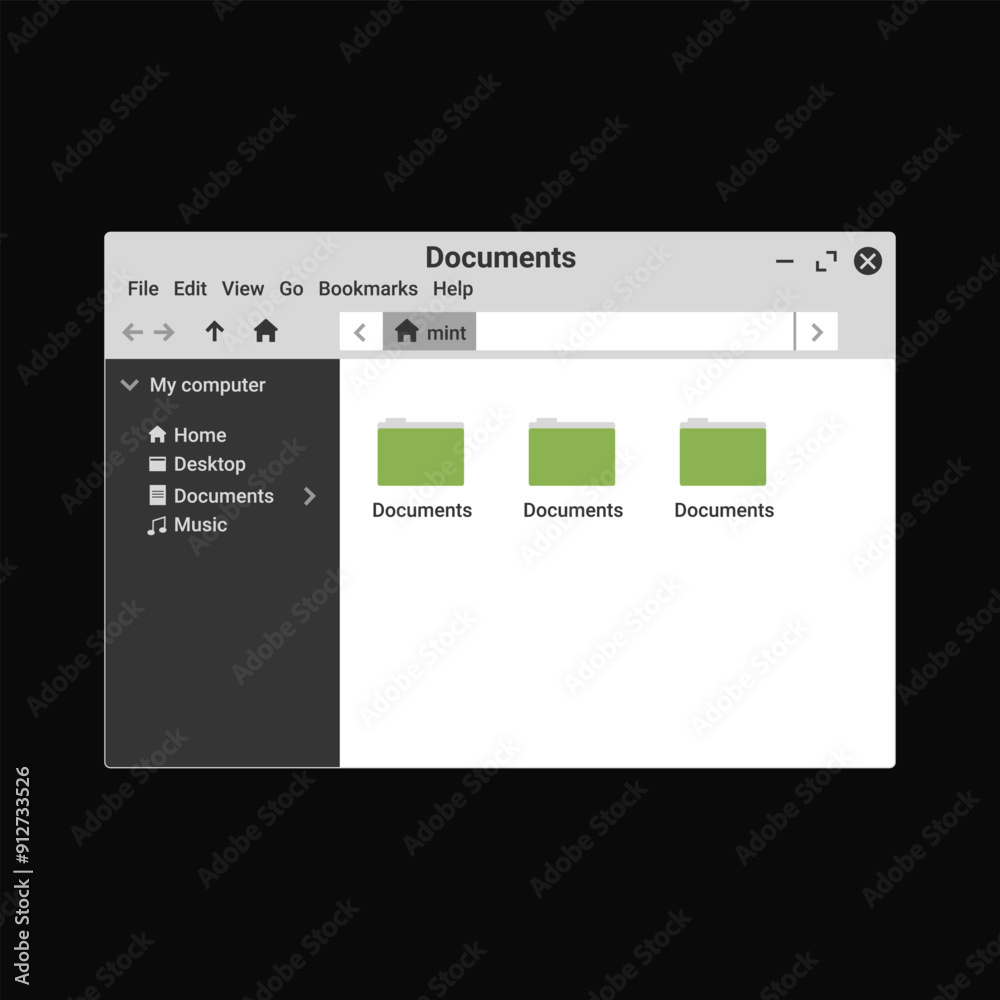 Poster document manager panel in green color. digital explorer for computer. file manager application.