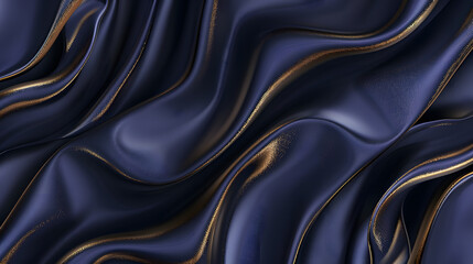 Fototapeta premium Royal yuletide glow abstract. Dark blue silk scattered with golden light trails. Opulent festive mood. Majestic holiday background. 