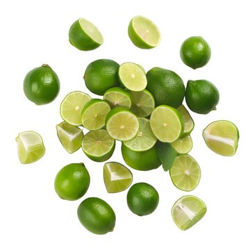 Falling lamon and slices,isolated on white background