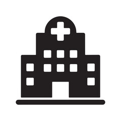 Minimalist Silhouette Icon of Hospital with Cross Symbol on White Background