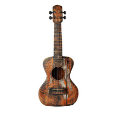 Naklejka premium A beautifully crafted wooden ukulele showcasing unique patterns and textures, perfect for music enthusiasts and art lovers.