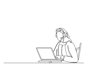 Continuous line drawing of female customer service - business concept illustration.