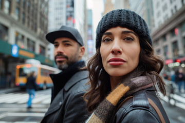 Fototapeta premium Portrait of couple on city baclground