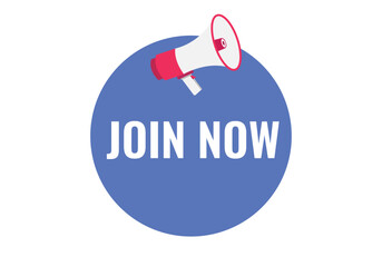 join now button, banner, label, template for website. join now text with colorful megaphone icon
