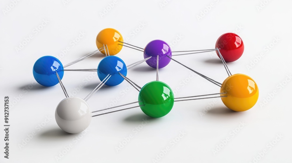 Aufkleber connection concept with color spheres connected by wires