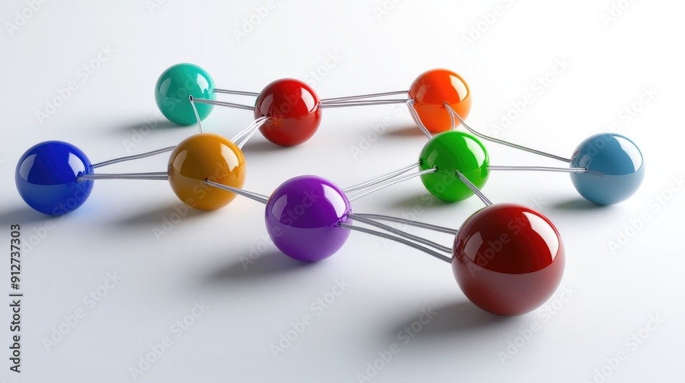 Poster connection concept with color spheres connected by wires