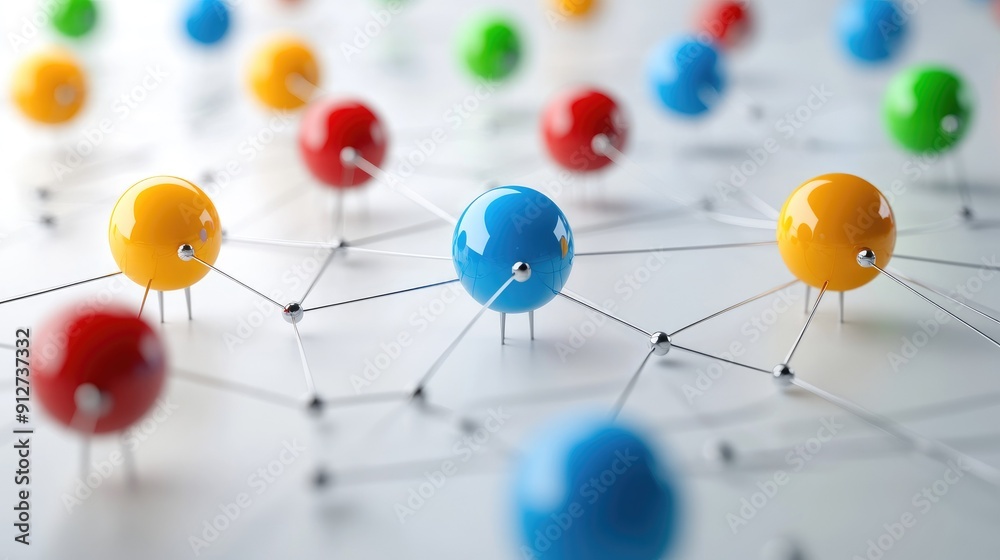 Poster connection concept with color spheres connected by wires