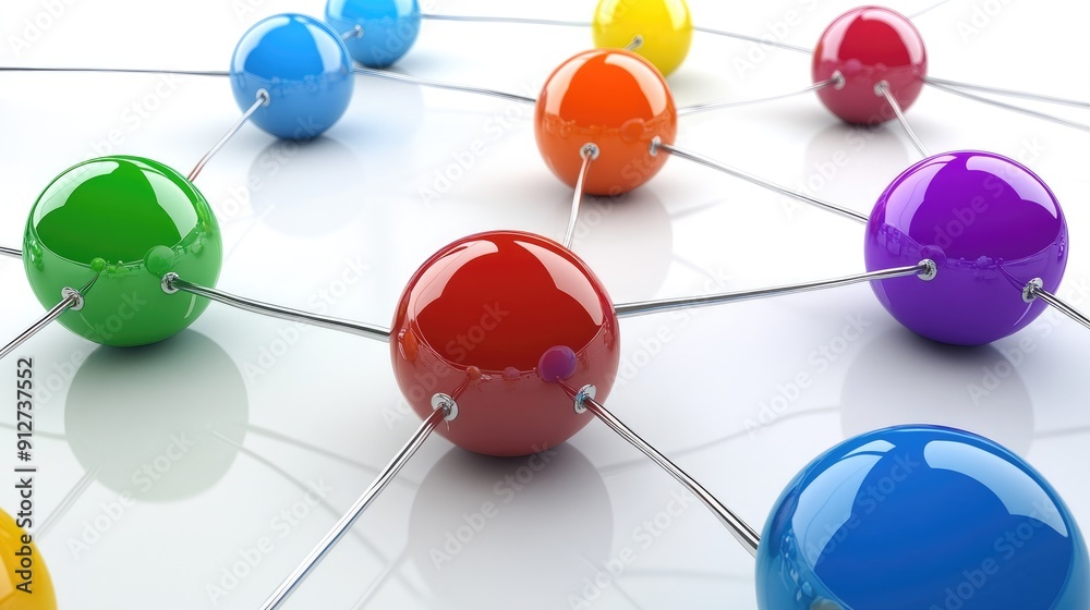 Aufkleber connection concept with color spheres connected by wires