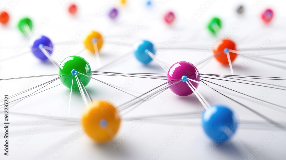 Poster connection concept with color spheres connected by wires