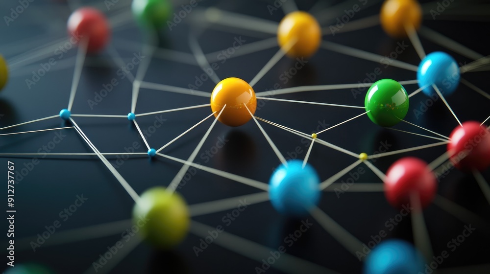 Poster connection concept with color spheres connected by wires