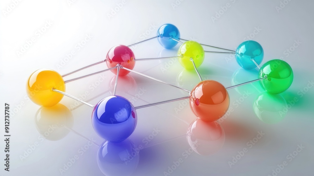 Aufkleber connection concept with color spheres connected by wires