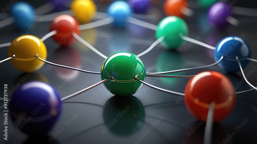 Poster connection concept with color spheres connected by wires