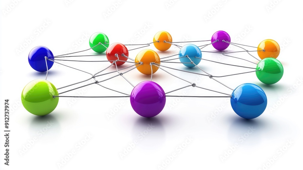 Poster connection concept with color spheres connected by wires