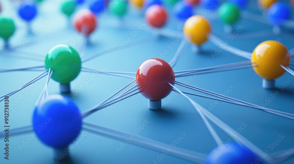 Poster connection concept with color spheres connected by wires