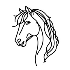 horse with long mane and black and white drawing. horse has very elegant and graceful appearance