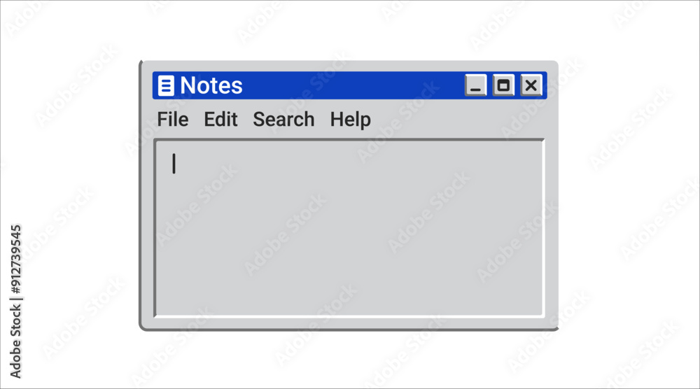 Poster old notes menu in blue color. software for editing text. retro system application on screen.