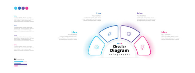 Modern minimalist elegant clean circular steps editable infographic design template vector